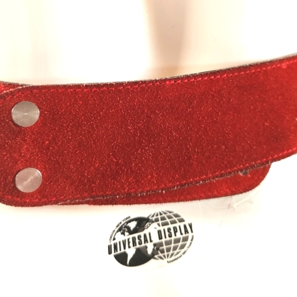 Vtg Lace Up JEWEL CASE Red Suede Leather Silver Cross Tie Easy Back Closure Belt - Picture 6 of 16